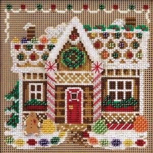 Broderie sur papier point de croix carton feuille perfore trou brun marron cadre maison pain epice