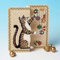 Broderie sur papier point de croix carton feuille perfore trou brun marron chat