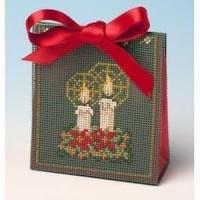 Broderie sur papier point de croix carton feuille perfore trou gris bougie modele noel boite