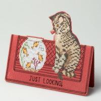 Broderie sur papier point de croix carton feuille perfore trou rouge chat carte