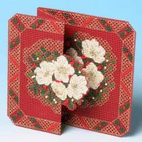 Broderie sur papier point de croix carton feuille perfore trou rouge fleur carte