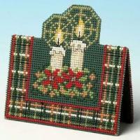 Broderie sur papier point de croix carton feuille perfore trou vert carte bougie noel