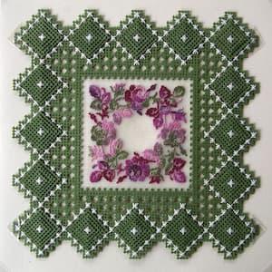 Broderie sur papier point de croix carton feuille perfore trou vert carte fleur decoupe