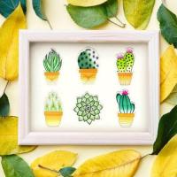 Cactus 1 plante grasse succulente broderie papier tableai fil tendu string art embellissement scrap