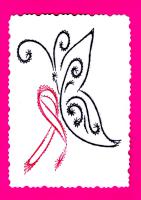 Cancer du sein papillon au ruban rose broderie sur papier