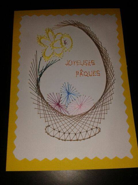 Carte a broder broderie papier paques jonquille realisation client 2016