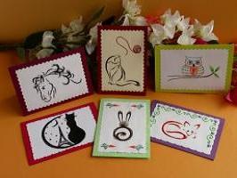 Carte a broder broderie sur papier animaux renard hibou chat cheval lapin loisirs creatifs d eugenie