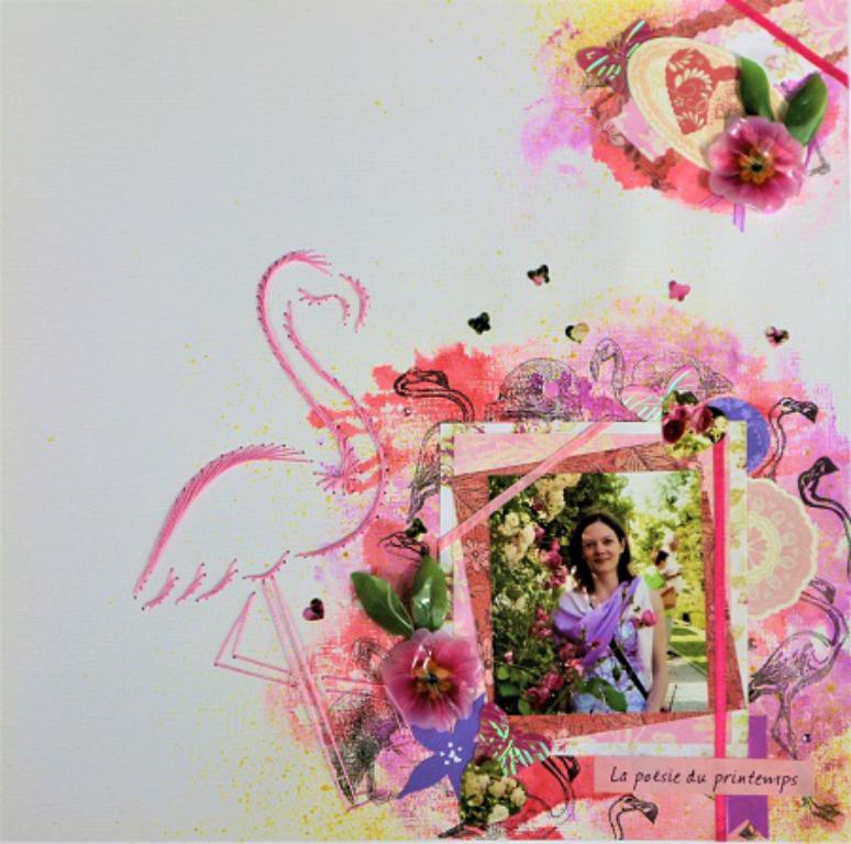 Carte a broder broderie sur papier falamand rose loisirs creatifs eugenie scrapbooking