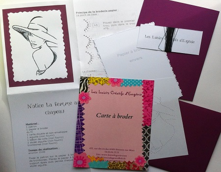 Carte a broder broderie sur papier femme au chapeau loisirs creatifs d eugenie