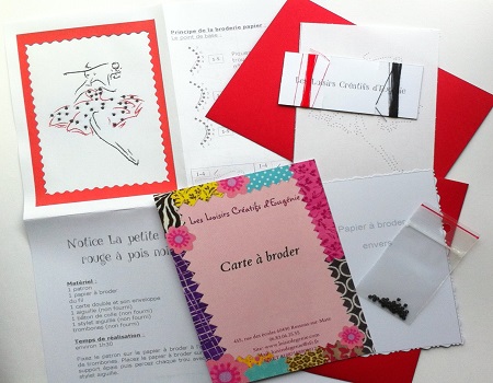 Carte a broder broderie sur papier la petite robe rouge a pois noirs les loisirs creatifs d eugenie