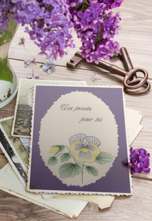 Carte a broder pensee fleur printemps loisir creatif eugenie