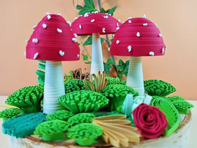 Champignon 3d quilling mushroom amanite paper art bande papier loisir creatif eugenie