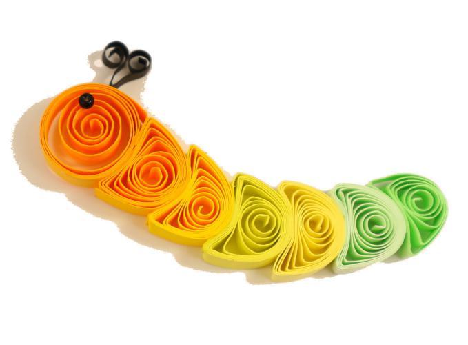 Chenille quilling paper art bande papier roule jaune vert paperolles animal animaux insecte vers
