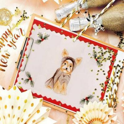 Chien de noel yorkshire carte a broder broderie sur papier fil tendu string art loisirs creatifs