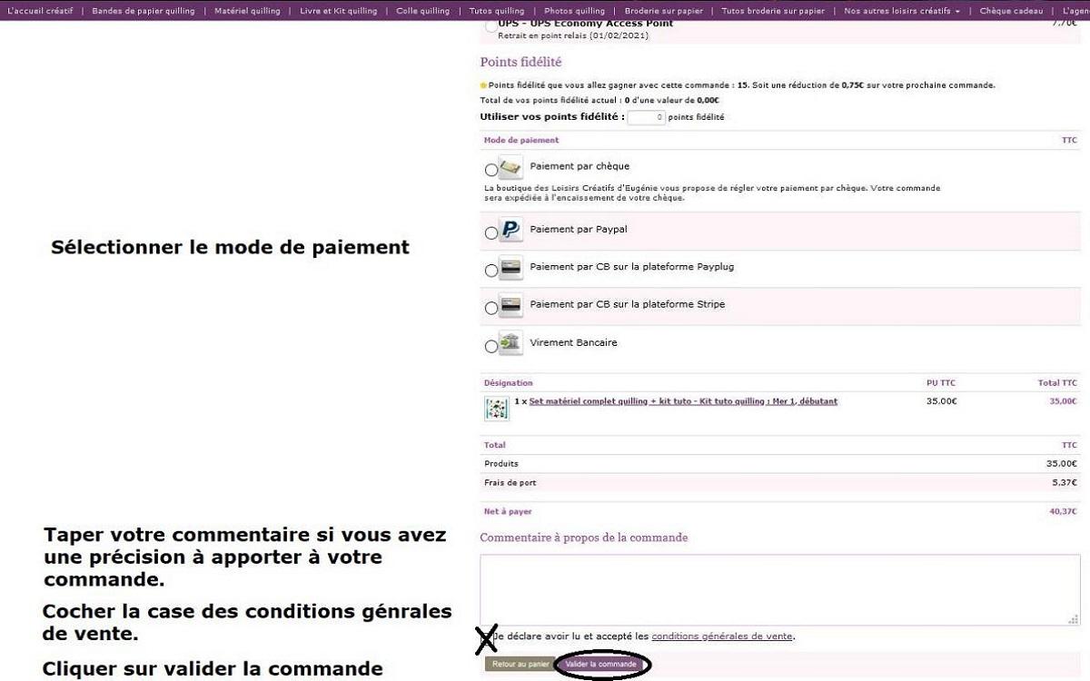 Choisir mode paiement boutique loisirs creatifs eugenie