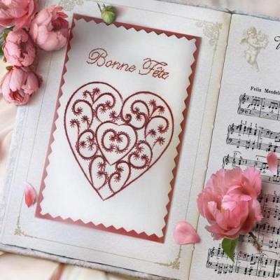 Coeur arabesque broderie papier carte a broder fil mariage bonne fete saint valentin fete des meres