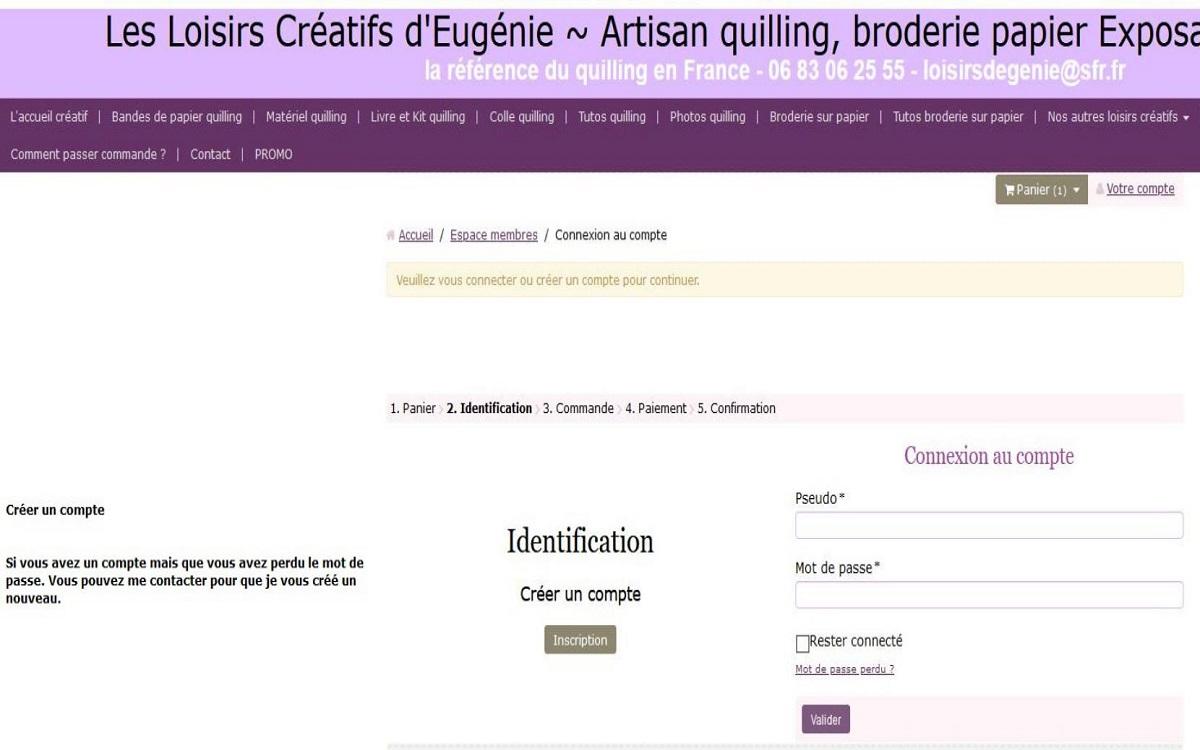 Creer compte ou identification site internet les loisirs creatifs eugenie