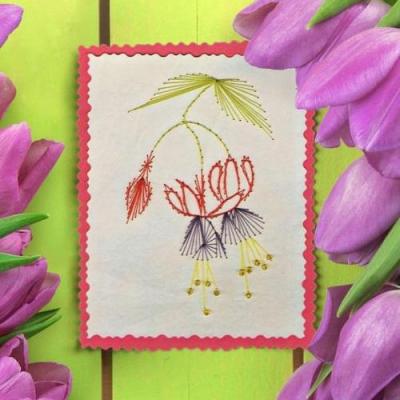 Fuchsia fleur broderie papier carte a broder fil tendu string art diy aiguille