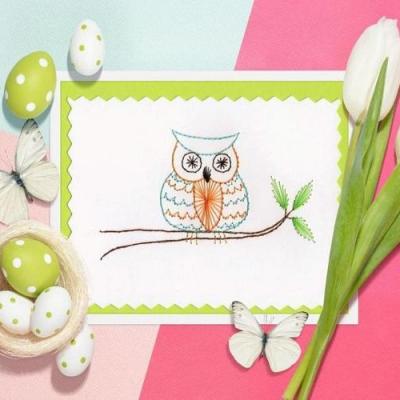 Hibou oiseau chouette broderie papier carte a broder string art fil tendu loisirs creatif aiguille