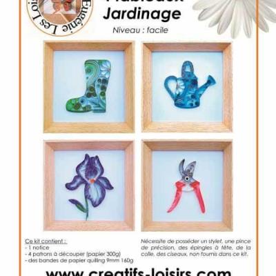 Kit 4 tableau quilling bande papier roule jardin jardinage botte arrosoir secateur fleur iris 1