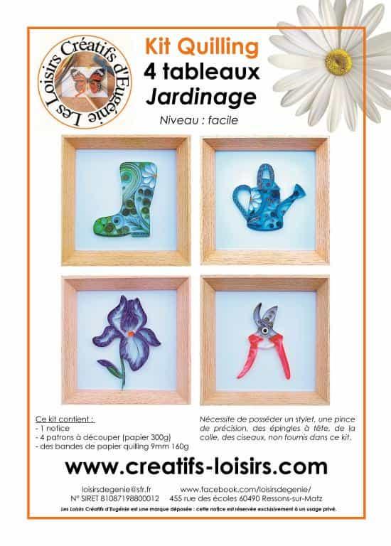 Kit 4 tableau quilling bande papier roule jardin jardinage botte arrosoir secateur fleur iris 1