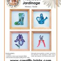 Kit 4 tableau quilling bande papier roule jardin jardinage botte arrosoir secateur fleur iris