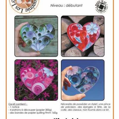 Kit quilling 4 tableaux coeur debutant modele facile rose bleu orange vert diy loisirs creatifs spirale bande papier roule paperolles 1