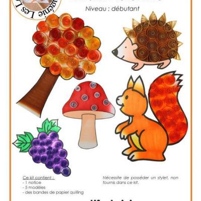 Kit quilling enfant automne herisson ecureuil arbre raisin champignon modele facile debutant