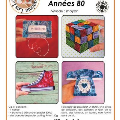 Kit quilling tableau annees 80 chaussure converse telephone cadran rubik s cube cassette audio bande papier roule paperolle spirale diy