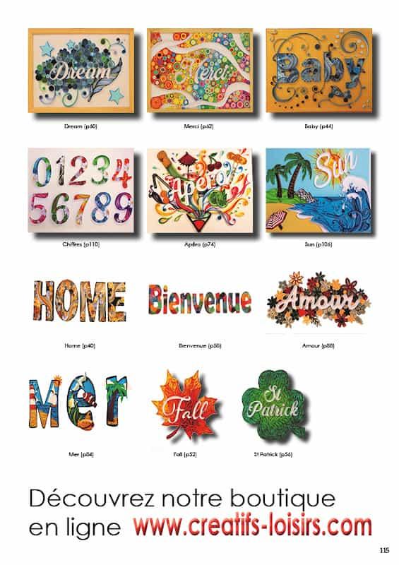 Livre initiation quilling lettre chiffre modele facile