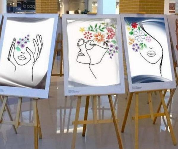 Livret broderie papier tableau a composer femme au isage a fleurs fil tendu string art