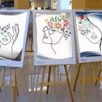 Livret broderie papier tableau a composer femme au isage a fleurs fil tendu string art