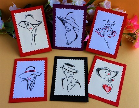 Livret carte a broder broderie sur papier femme au chapeau loisirs creatifs eugenie