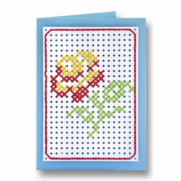 Modele broderie sur carton enfant point de croix fleur rose facile