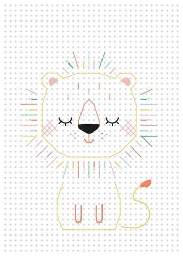 Modele carton feuille papier a broder enfant lion
