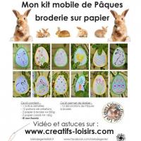 Modele patron kit mobile paques broderie papier oeuf lapin poussin fleur