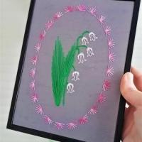 Muguet broderie papier carte a broder tableau fil tendu string art diy fleur clochette 1er mai bonheur chance