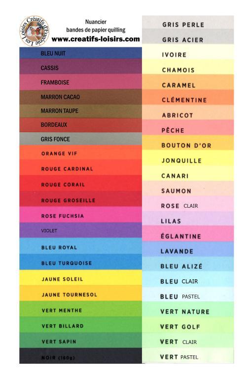 Nuancier 160g 45 couleurs bande papier quilling