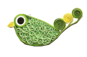 Oiseau vert quilling papier roule paperolle dentelle diy