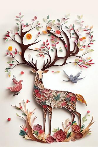 Paper art numerique digital quilling craft origami kirigami cerf fleur animal