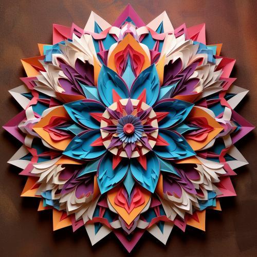 Paper art numerique digital quilling craft origami kirigami mandala fond marron