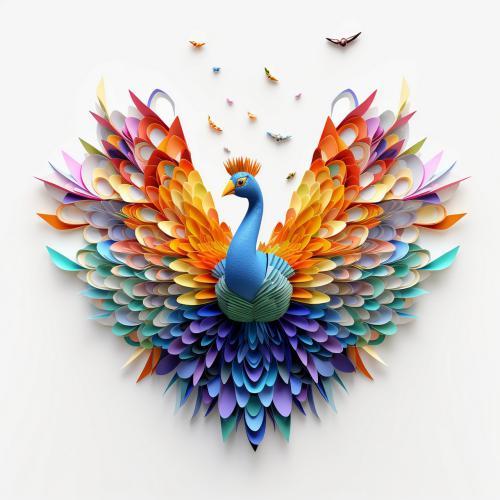 Paper art numerique digital quilling craft origami kirigami paon oiseau