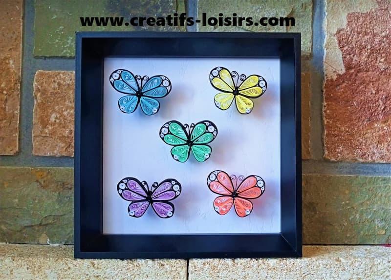 Papillon cadre vitrine insecte epingle bande papier roule paperolles paper art quilling 1