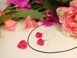 Parur bijoux quilling boucle oreille pendentif coeur bande papier roule rose fuchsia paper art collier