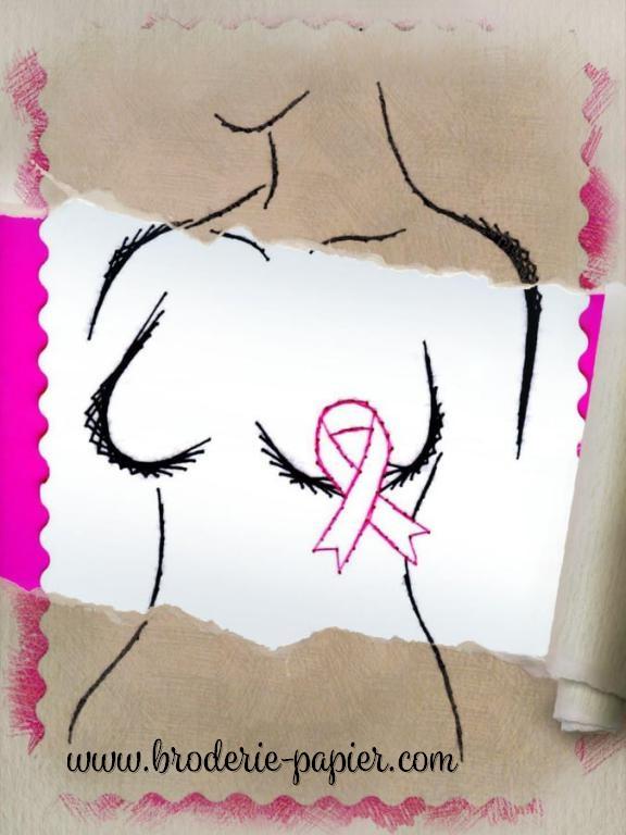 Patron notice broderie papier fil tendu string art cancer du sein buste femme ruban rose octobre
