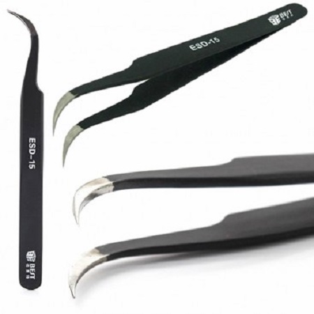 Pince de precision anti statique courbee bst esd 15 pour reparation smartphones