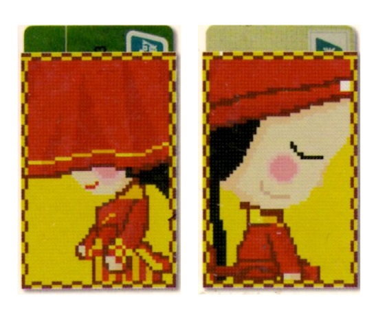Porte carte point de croix point compte loisirs creatifs fille au chapeau rouge