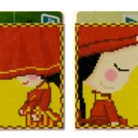 Porte carte point de croix point compte loisirs creatifs fille au chapeau rouge