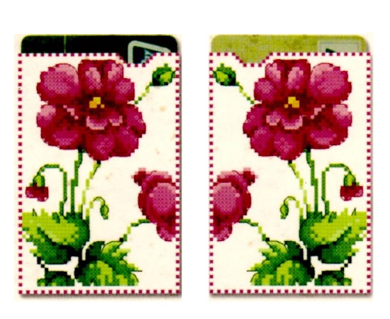Porte carte point de croix point compte loisirs creatifs fleurs violettes