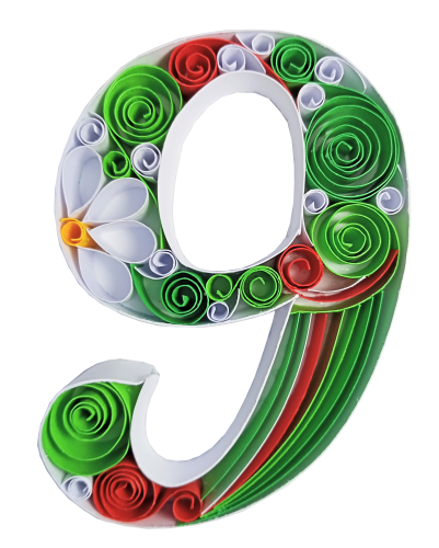 Quilling chiffre 9 vert rouge couleur bande paper papier